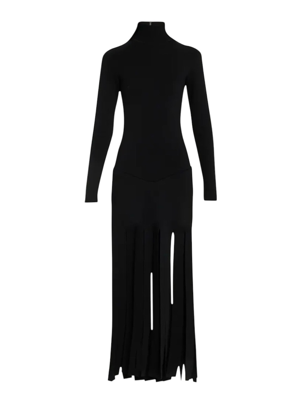 Michael Kors Collection Black Long-Sleeve Turtleneck Fringe Maxi Dress